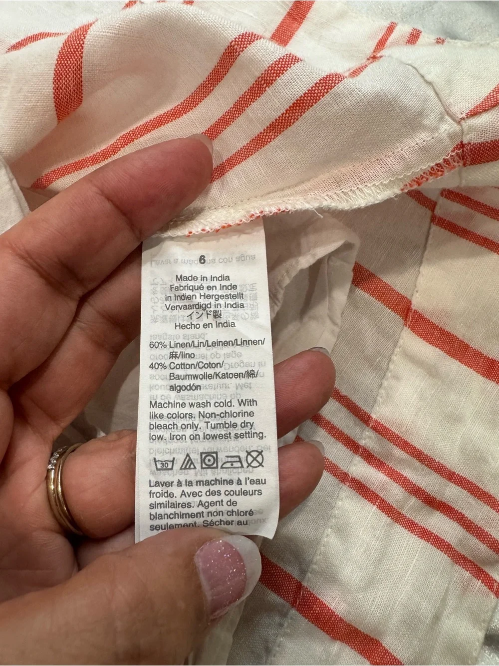 J. Crew linen/cotton White Dress with Coral Stripes and Tie Waist